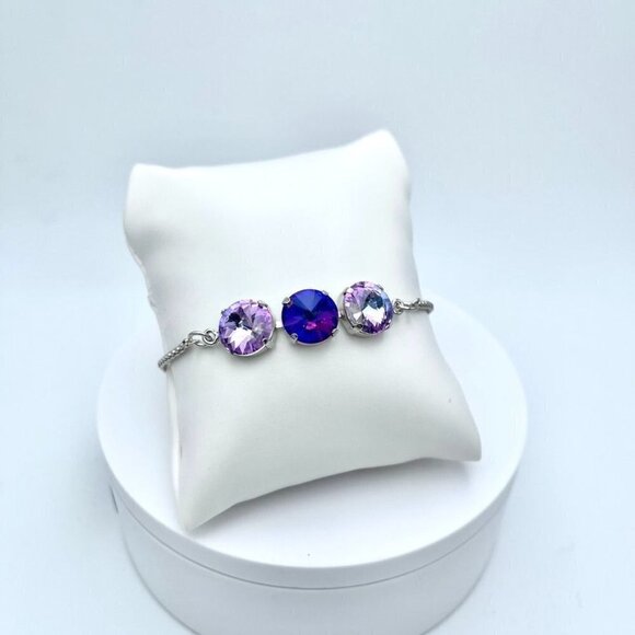 Crystal Rivoli Purple Tone Adjustable Silver Bracelet - Picture 2 of 8